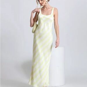 Avec Les Filles Women's Bias-Striped Square-Neck Maxi Dress SZ.6 NWT